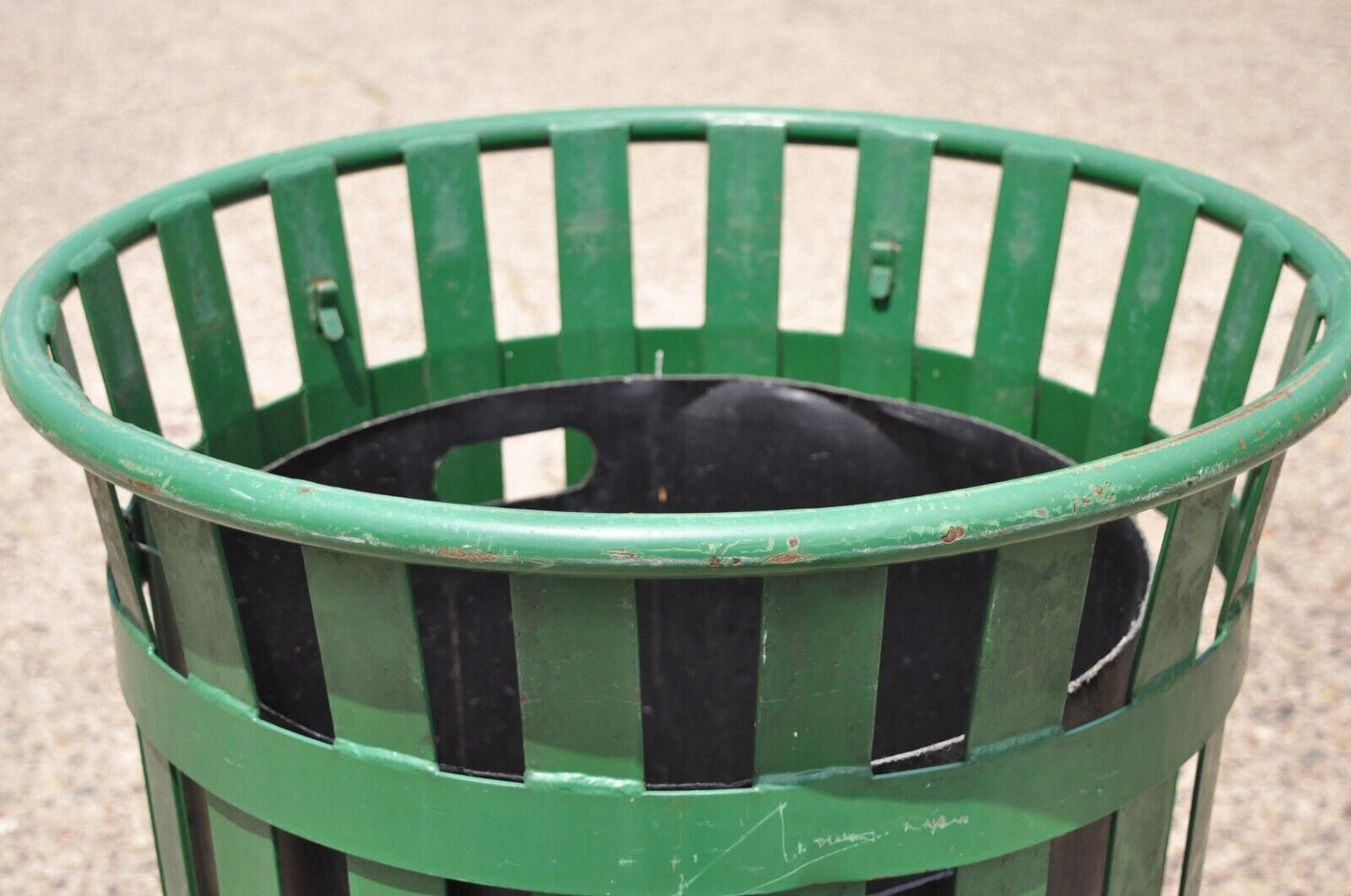 Outdoor Slatted Steel Metal Green Park Trash Can & Liner - 24 Gallon