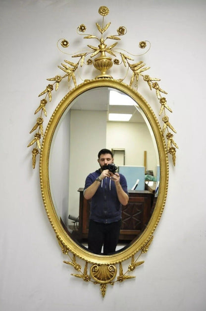 Friedman Brothers Large Oval Adams Style Gold Gilt Wood Wall Mirror