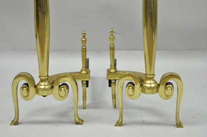 Antique Pair French Art Nouveau Style Brass Fireplace Andirons Urn Finial