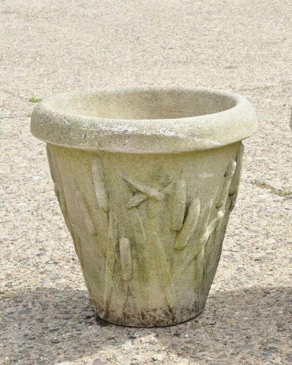 Vintage Nina Studio Concrete Cement Dragonfly Cattail Leaf Garden Planter Pot