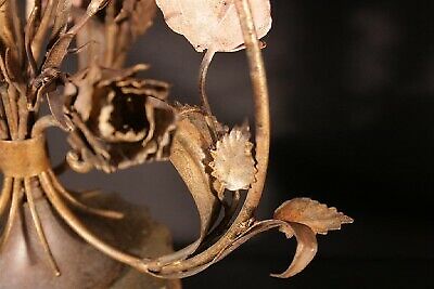 Pair of Antique Italian Tole Metal Hand painted Floral Table Lamps