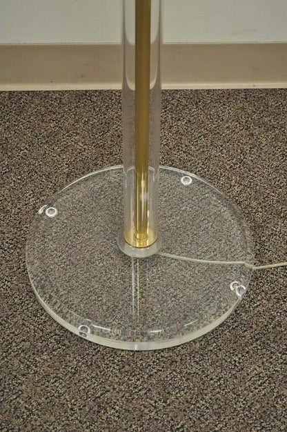 Vintage Mid Century Hollywood Regency Lucite Brass Glass Torchiere Floor Lamp