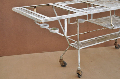 Vintage Mid Century Modern Wrought Iron Metal Mesh Rolling Bar Cart Table