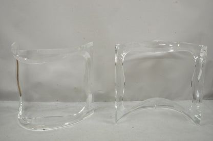 Mid Century Sculptural Lucite Double Pedestal Dining Desk Table Bases - a Pair