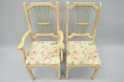 Vintage French Country Provincial Style Solid Wood Dining Room Chairs - Set of 6