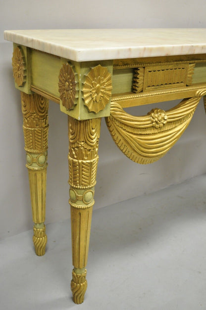 Italian Regency Neoclassical Green Gold Marble French Louis XVI Console Table