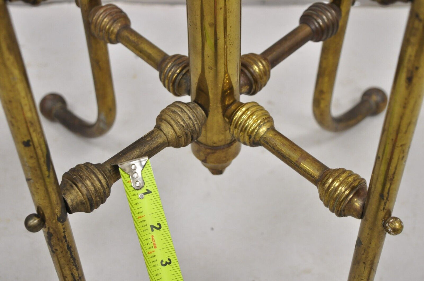 Antique Victorian Brass Cannonball Pole Coat Tree Stand