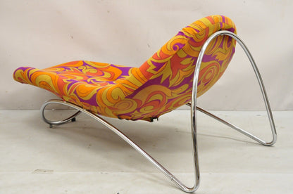 Vintage Mid Century Modern Pierre Paulin Style Groovy Wave Chrome Chaise Lounge
