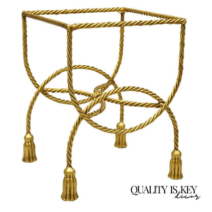 Italian Hollywood Regency Gold Gilt Iron Rope Tassel 20" Vanity Stool Side Table