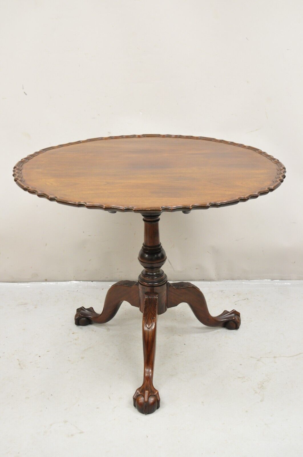 Antique Georgian Chippendale Pie Crust Mahogany Ball and Claw Tilt Top Table