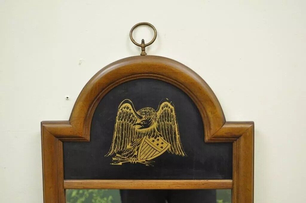 Vintage Federal Style Gold Eagle Arched Cherry Wood Narrow Frame Wall Mirror