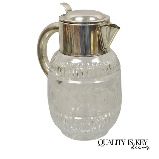 DRGM Germany Cut Crystal Silver Plated Decanter Water Pitcher with Ice Tube