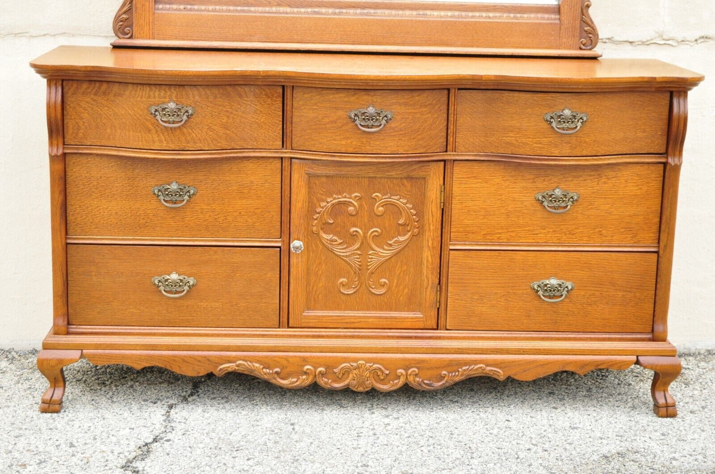 Lexington Victorian Sampler Oak Triple Dresser with Mirror