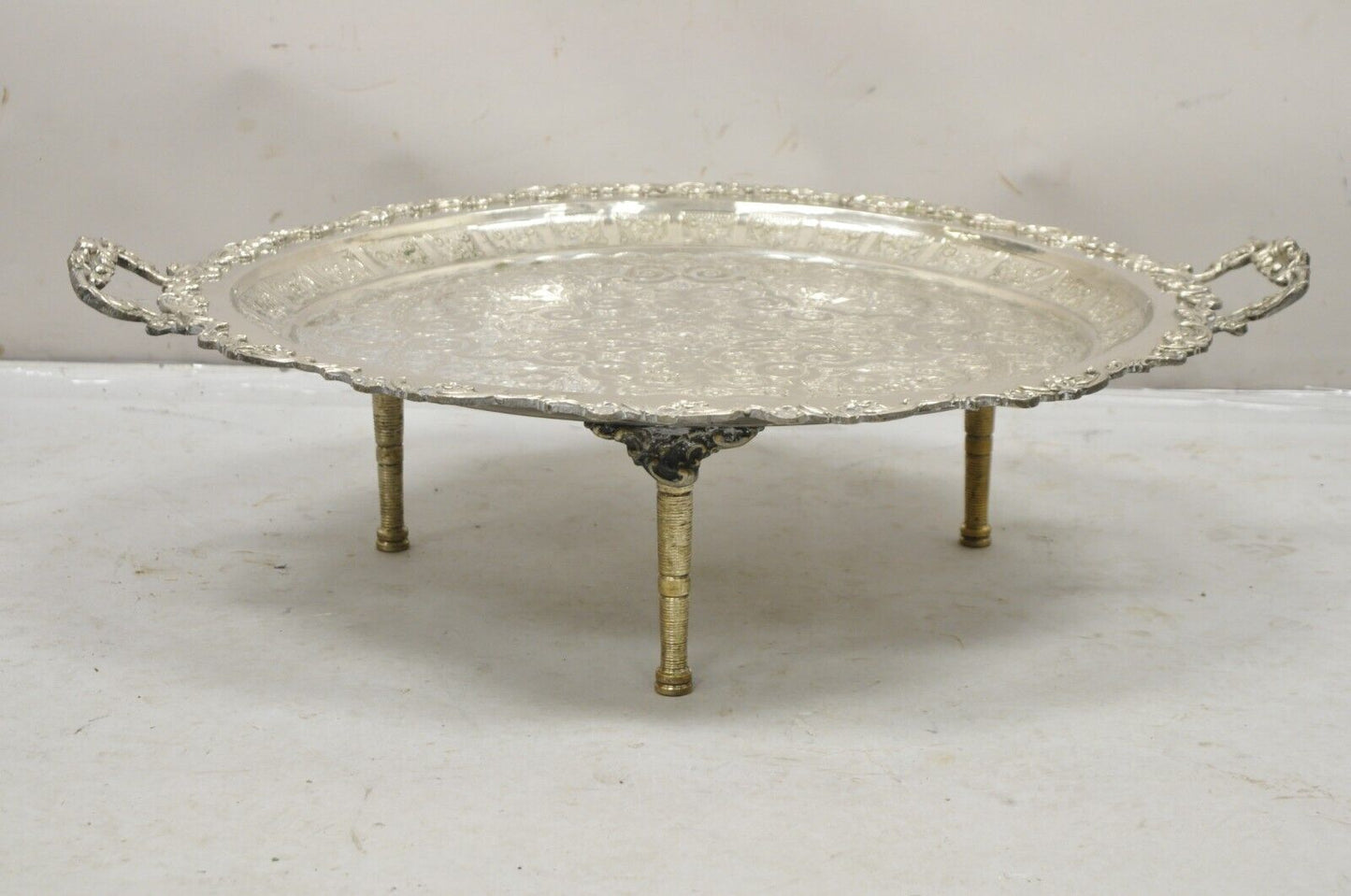 Large Victorian Style Oval Silver Plated Serving Platter Tray on Raised Feet