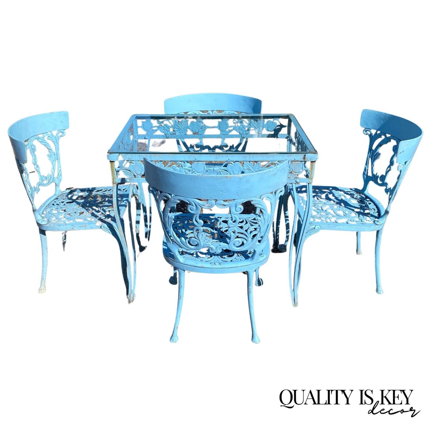 Vintage Molla Cast Aluminum Victorian Style Blue Garden Patio Dining Set - 5 Pcs