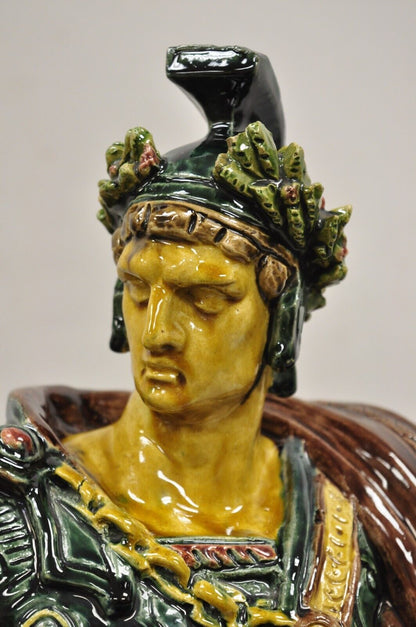 Majolica Alexander the Great Greek Warrior Soldier Glazed Pottery Sculpture