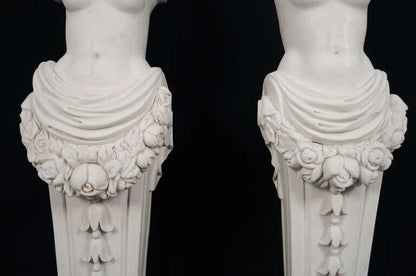 Neoclassical Style Carved Italian Carrara Marble Female Torso Statues - a Pair