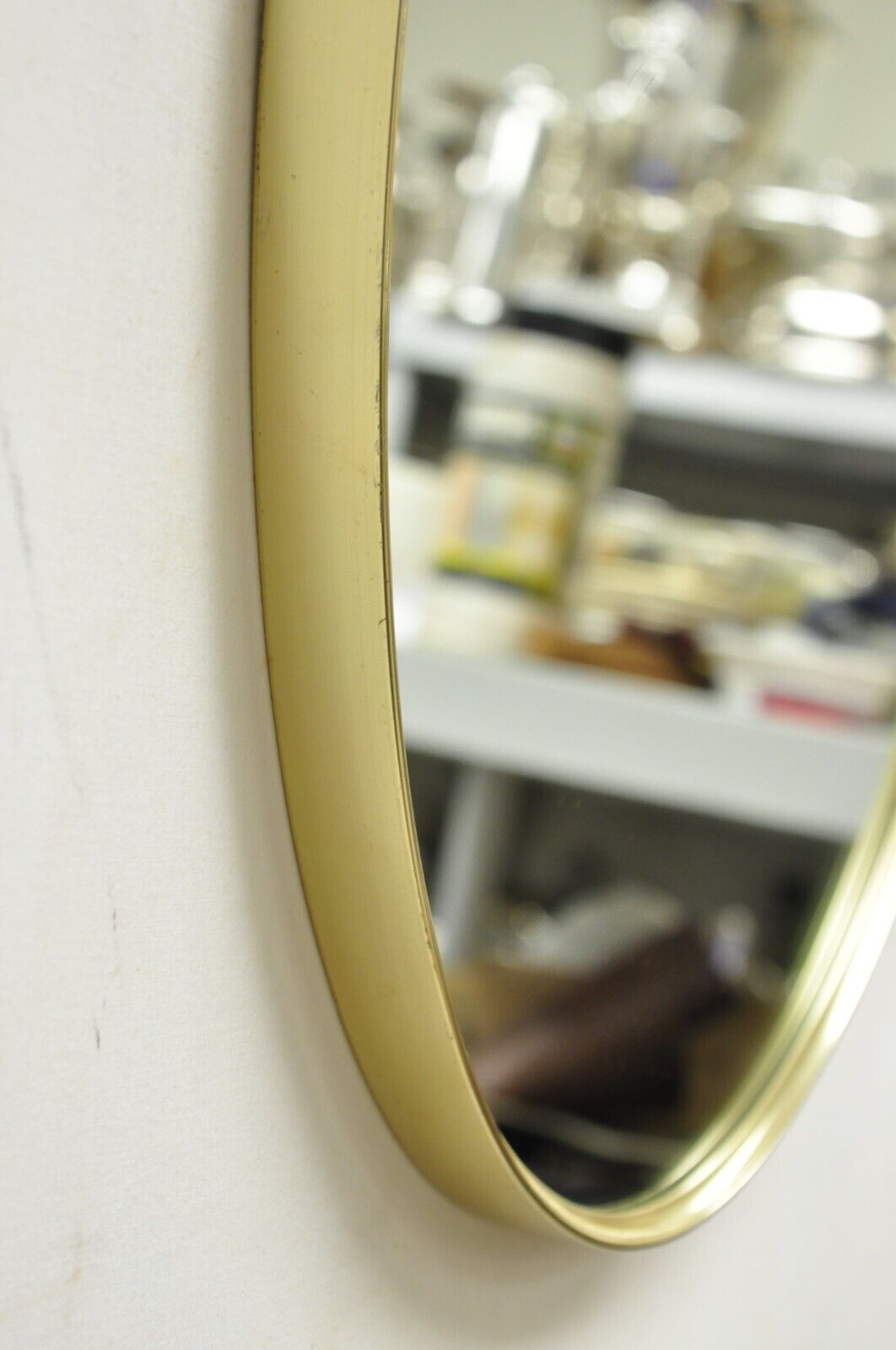 Vintage Turner Hollywood Regency Oval Brass Ring Modernist Wall Mirror