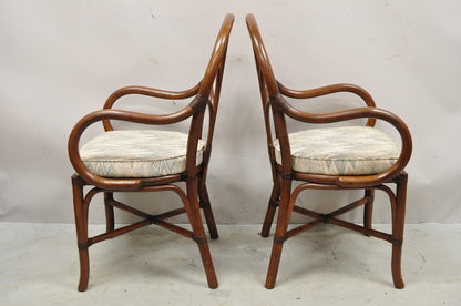 Vintage Bentwood Rattan Hollywood Regency Fan Back Dining Chairs - Set of 4