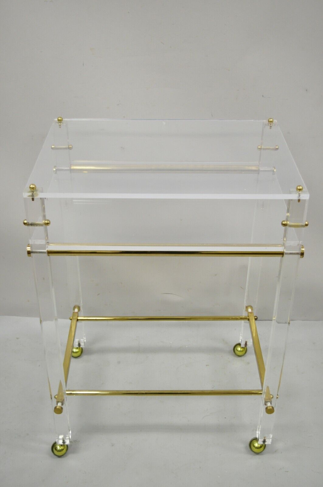 Lucite and Brass Mid Century Modern Rolling Bar Cart Trolley Tea Table Stand