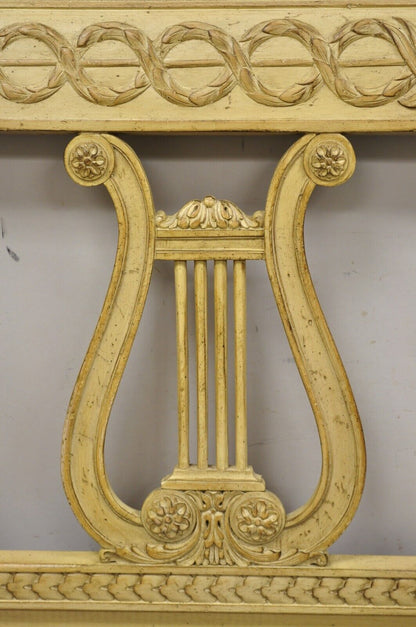 Vintage King Size Neoclassical Style Carved Lyre Harp Wooden Bed Headboard