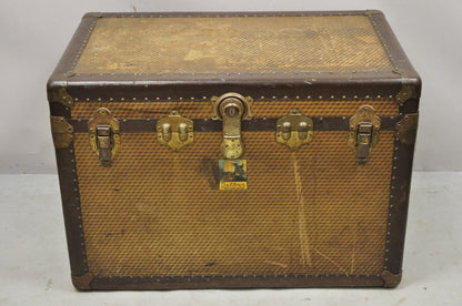 Antique Belber Traveling Goods Brown Monogram Print Hard Case Steamer Trunk