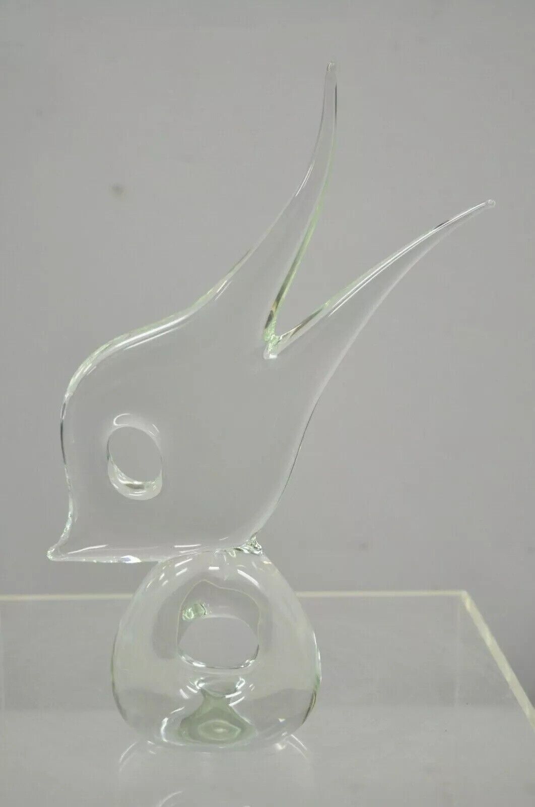 Vintage Italian Crystal Glass 16" Abstract Fish Sculpture Statue Signed to Base