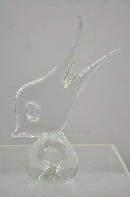 Vintage Italian Crystal Glass 16" Abstract Fish Sculpture Statue Signed to Base