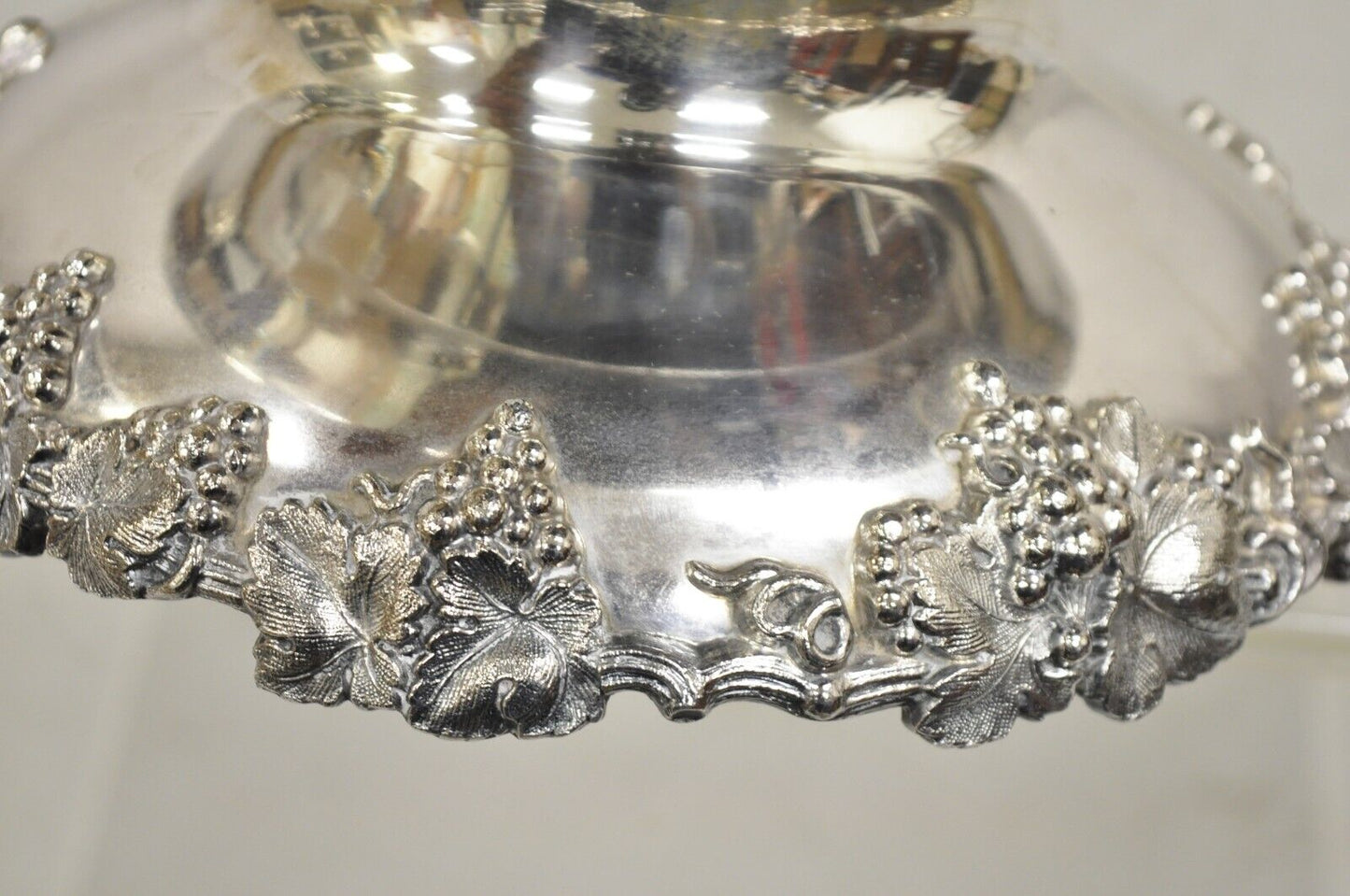 Vintage English Victorian Silver Plated Grapevine Pedestal Base Punch Bowl