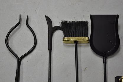 Vintage Modernist Mid Century Modern Brass & Iron Fireplace Mantel Tool Set