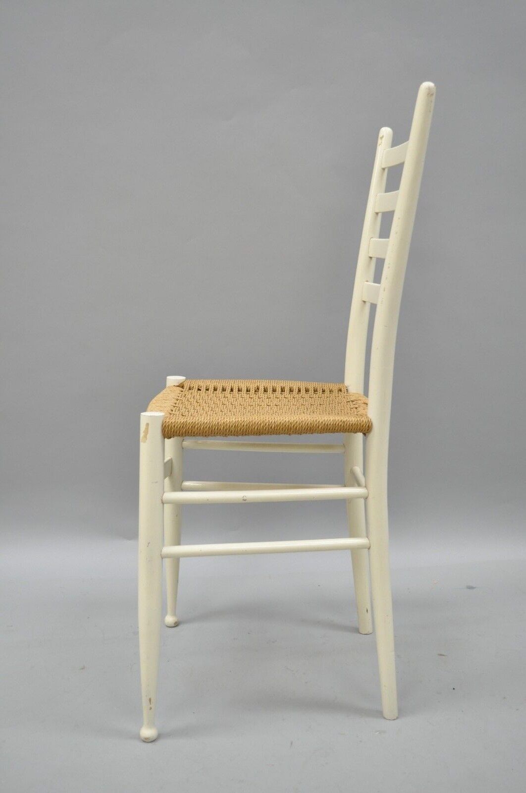 Vintage Mid Century Italian Modern Woven Rope White Gio Ponti Style Side Chair