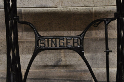 Antique Singer Sewing Machine Cast Iron Victorian Base Maple Console Desk Top