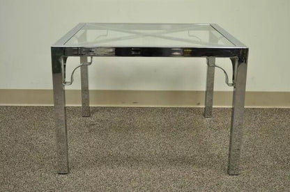 Mid Century Modern Chrome X-Frame Square Glass Top Hollywood Regency Side Table