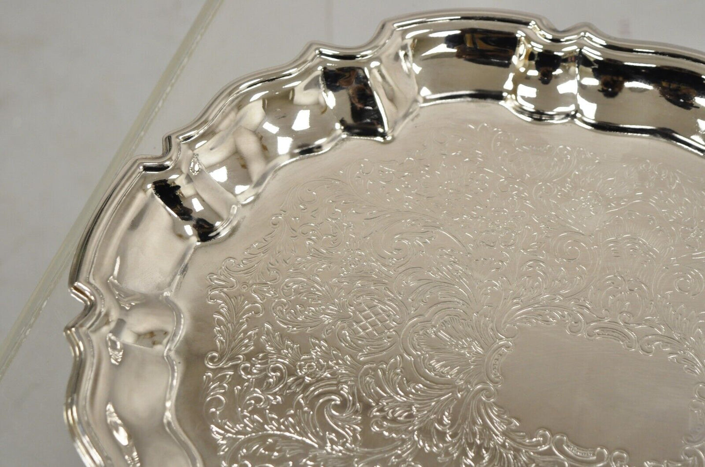 Vintage Victorian Style Oval Scalloped Silver Plated Serving Platter Tray