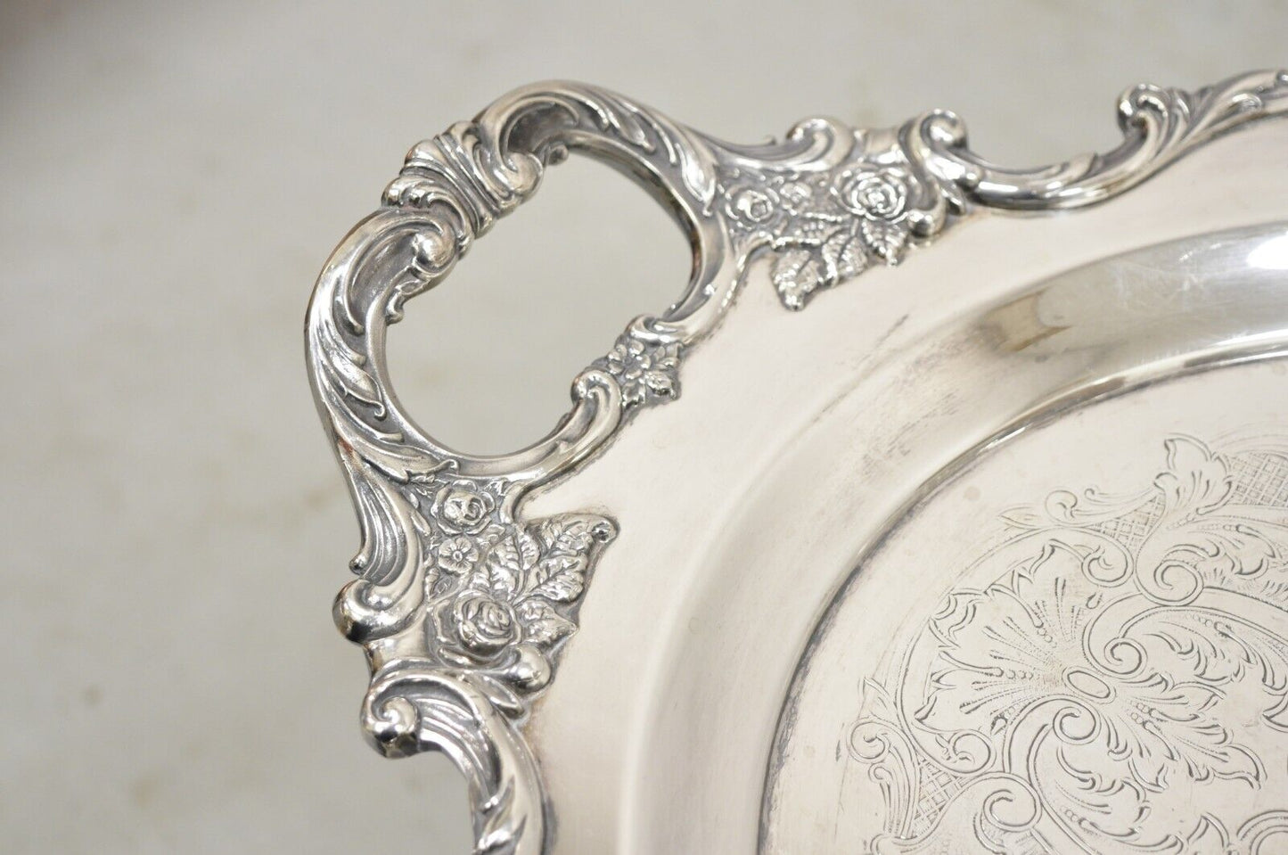 Vintage Wallace Royal Rose 9826 Silver Plated Ornate Oval Serving Platter Tray