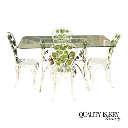 French Art Nouveau Green Flower Maple Leaf Garden Patio Dining Set - 5 Piece Set