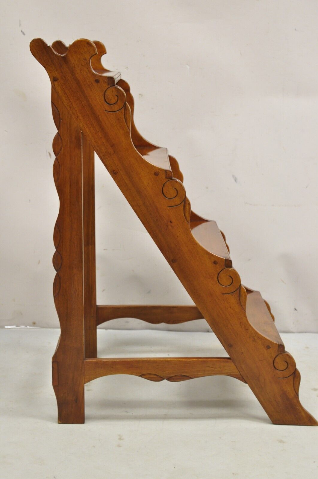 Vintage Italian Provincial Carved Olivewood Library Step Ladder Side Table