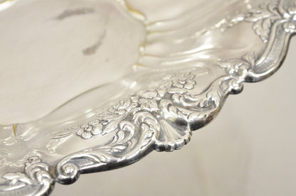 Vintage English Victorian Flower Rose Repousse Silver Plated Footed Oval Dish