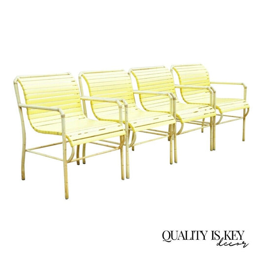 Vintage Faux Bamboo Aluminum Yellow Hauser Pool Patio Dining Chairs - Set or 4