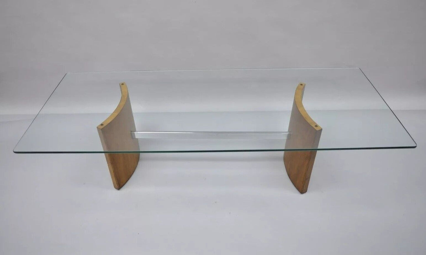 Vladimir Kagan Selig Danish Modern Walnut Chrome Glass Propeller Coffee Table