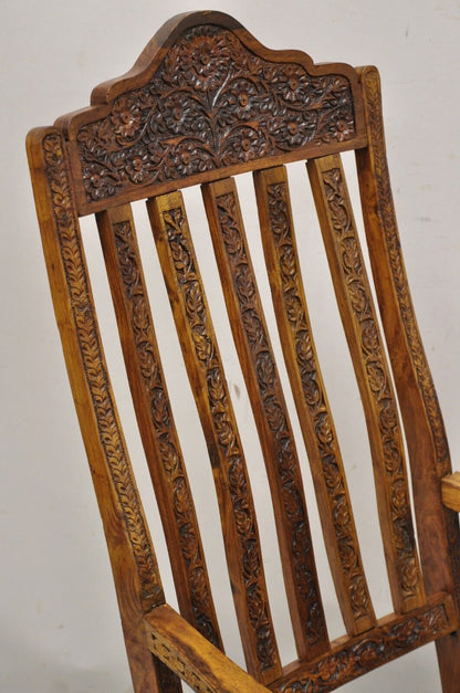 Vintage Anglo Indian Carved Teak Wood Rocking Chair Rocker