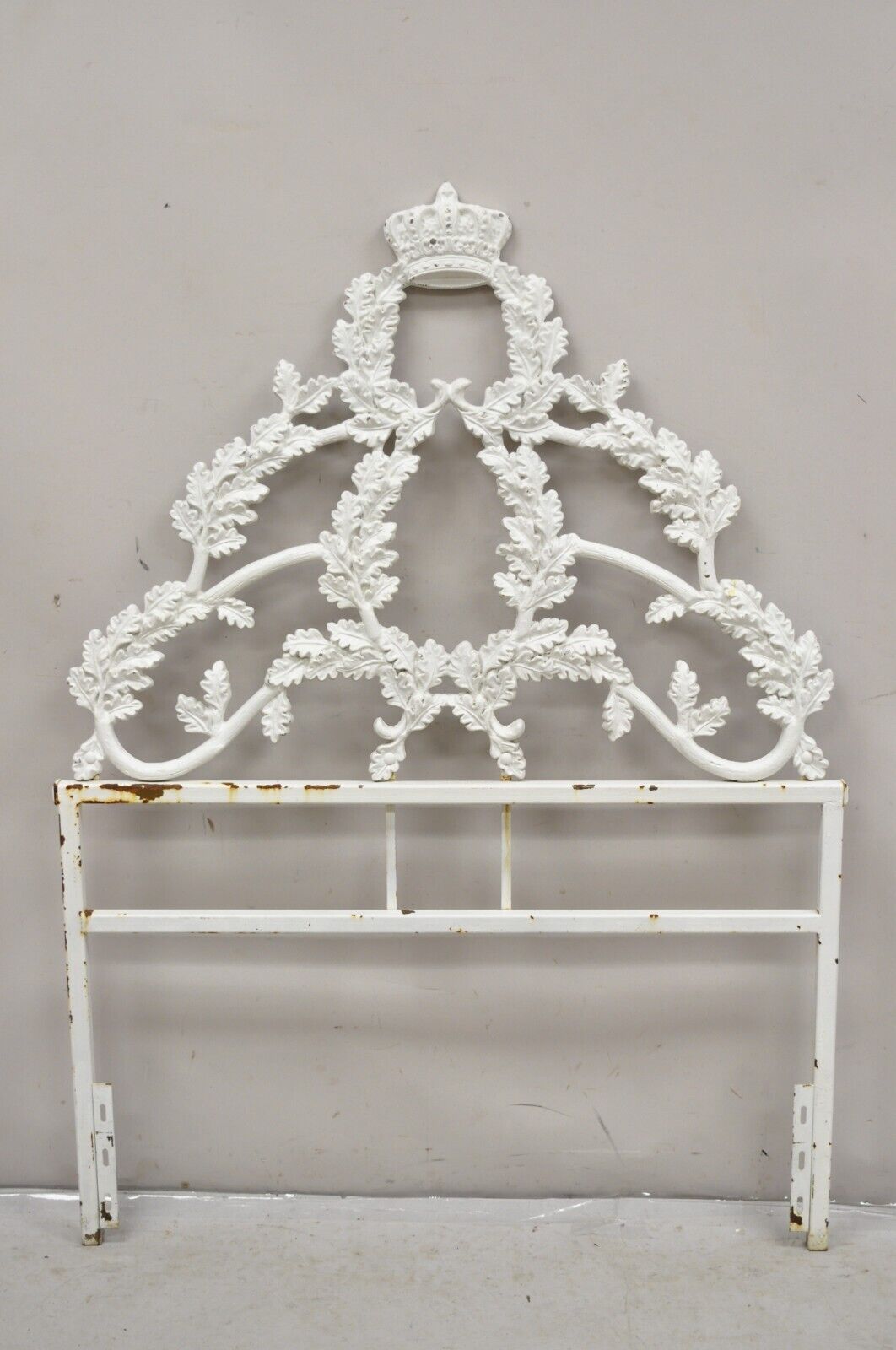 Vintage French Rococo Style Crown Branch & Leaf Twin Single Cast Iron Headboard