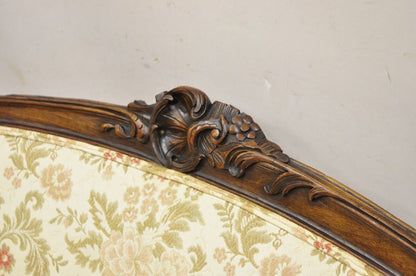 Antique French Louis XV Style Carved Walnut Small Loveseat Settee Sofa