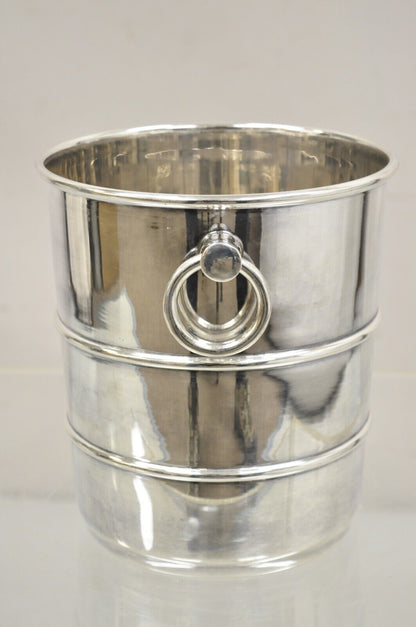 Vintage Hollywood Regency Silver Plated Champagne Chiller Ice Bucket Ring Handle