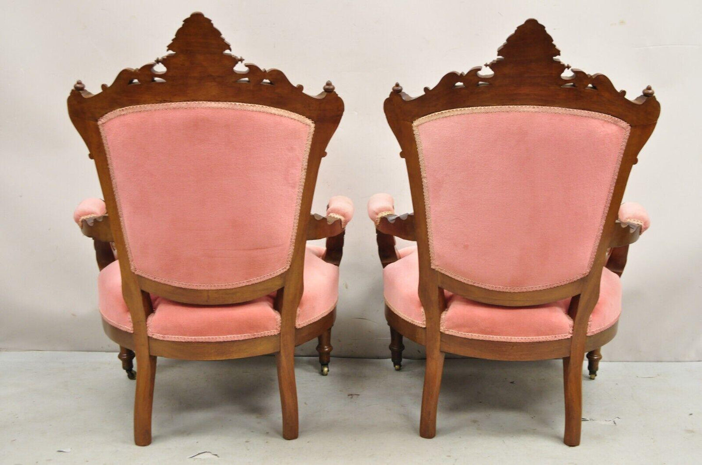 John Jelliff Victorian Renaissance Carved Walnut Figural Parlor Armchairs - Pair