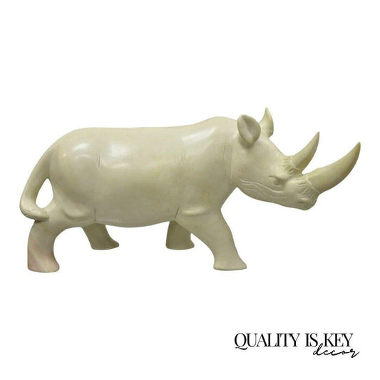 Carved Soapstone 21" Rhinoceros African Sculpture Statue Figure Made in Kenya