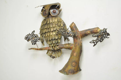 Vintage Mid Century Modern Curtis Jere Style Brutalist Owl Wall Art Sculpture