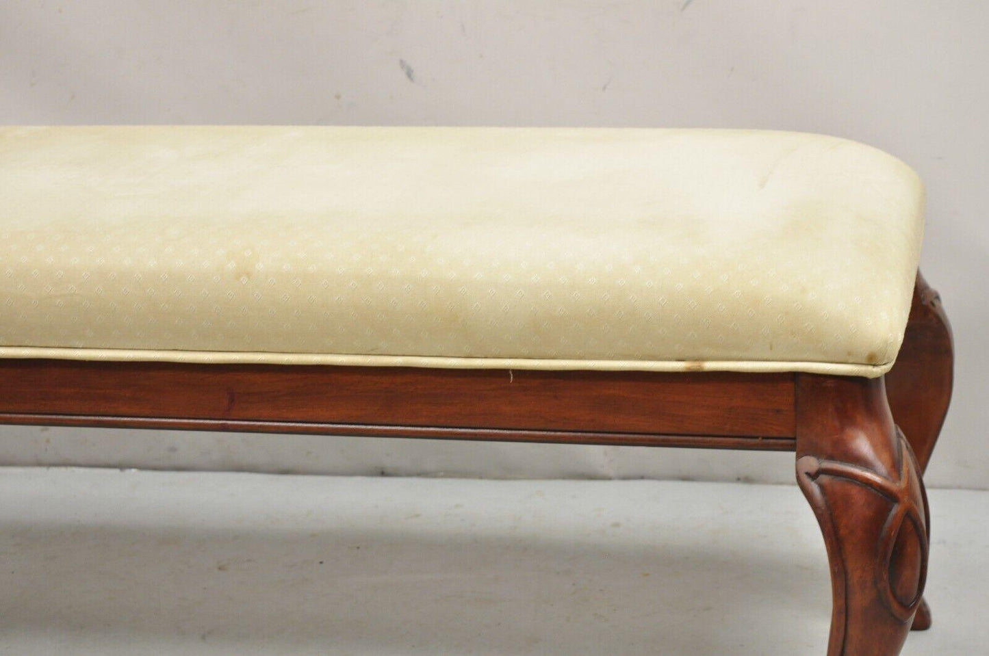 Decorator Queen Anne Style Carved Cherry Wood 55" Long Upholstered Window Bench