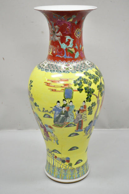 Vintage 36" Chinese Famille Rose Yellow Porcelain Urn Vase Temple Vessel Jar