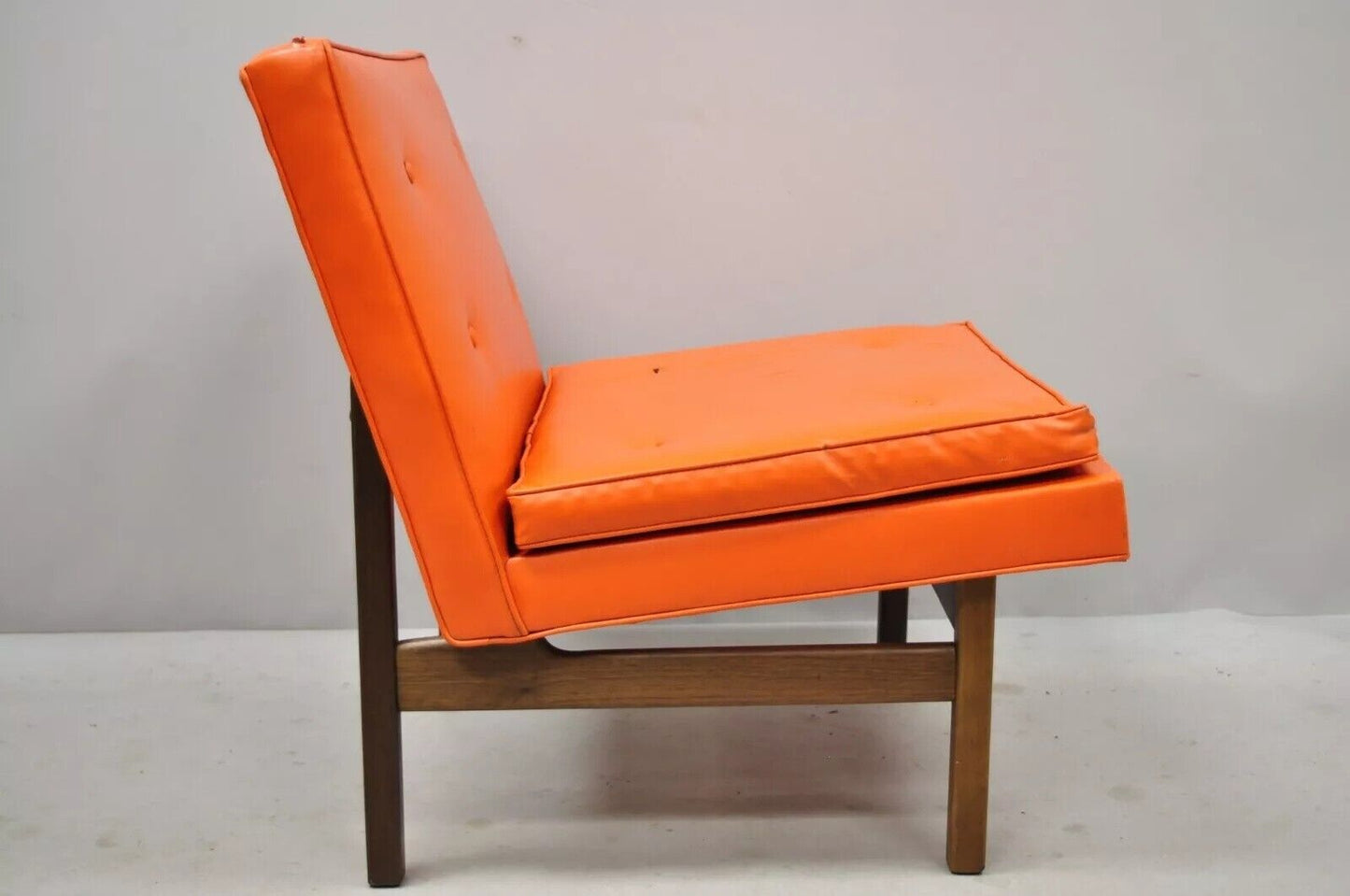 Milo Baughman Thayer Coggin Mid Century Modern Orange Teak & Vinyl Lounge Chair